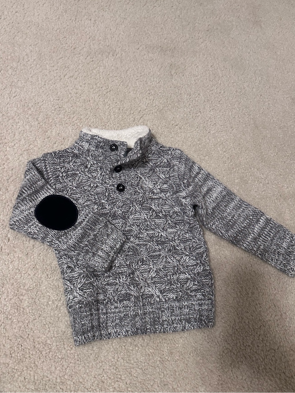 Little Lad Boys Gray Cable Knit Sweater 12M Sherpa Collar